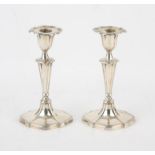 Pair of late Victorian oval fluted candlesticks by Hawksworth, Eyre & Co Ltd, Sheffield 1894 18.5cm