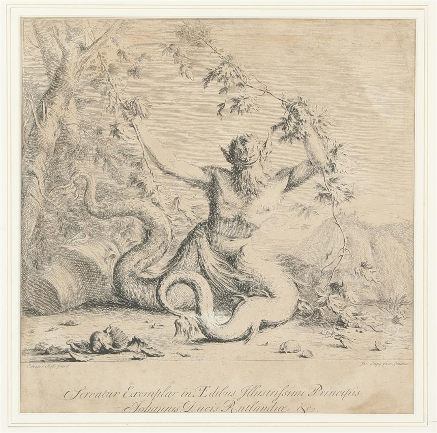Joseph Goupy ‘Servator Exemplar in Edibus etc…’ Portrait of a Sea Monster with two tails pulling