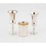 Small silver Kiddush cup with bright cut decoration, by J Zeving (or Joseph Zweig),