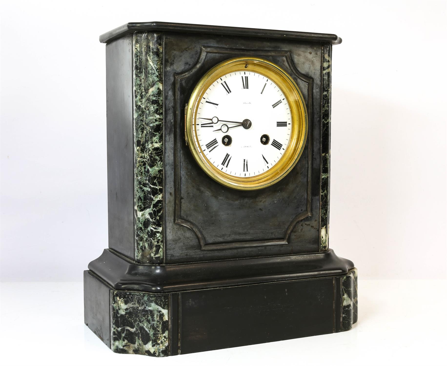 Late 19th century French bou6lle mantle clock, the dial signed Berger A Paris, H 30cm and a black - Image 7 of 7