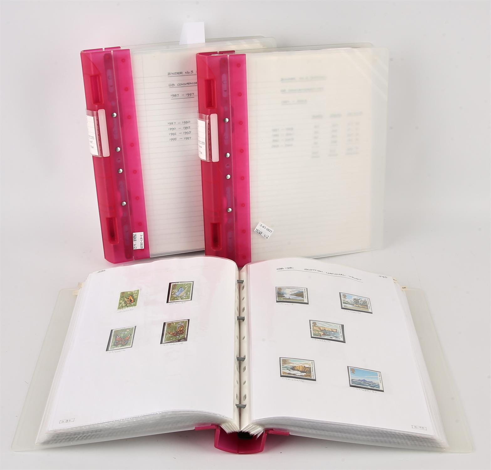 Albums(3) with pink spine, Great Britain Commemoratives 1975-2004 with Mint and Used Sets