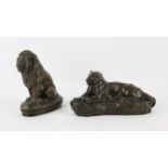 After Antoine Louis Barye, Seated panther, signed to the cast, 28cm wide, together with a seated