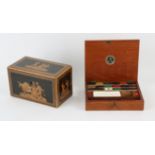 Reeves and Son, an artist's mahogany box, with twenty cakes of water colour paint and a white