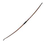 A yew wood and horn longbow, 19th Century, with a piled material grip, 190cm long