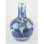 A large blue and white vase with unglazed base, decorated with a continuous design of sailing