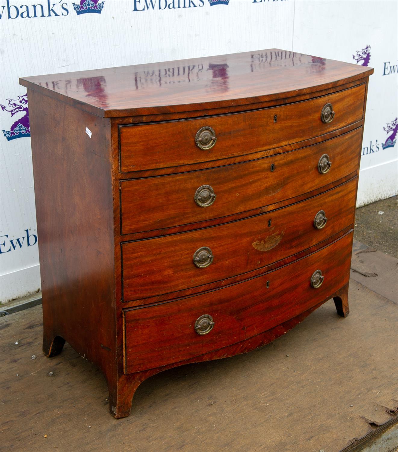 George III mahogany and line inlaid bowfront chest, the top drawer possibly later converted with a - Image 2 of 3