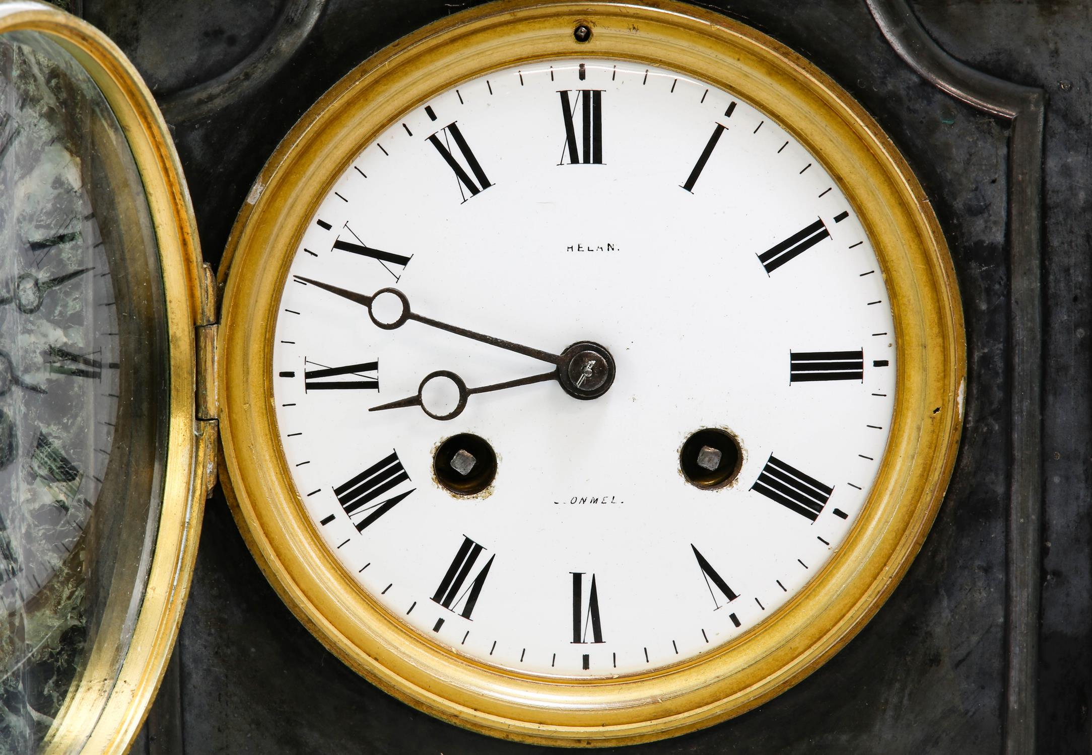 Late 19th century French bou6lle mantle clock, the dial signed Berger A Paris, H 30cm and a black - Image 5 of 7