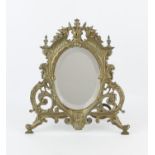 French Napoleon III bronze strut mirror, moulded with floral and fruit swags to an architectural