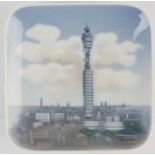 Royal Copenhagen 4708, shallow dish / ashtray depicting the Post Office Tower, 12.