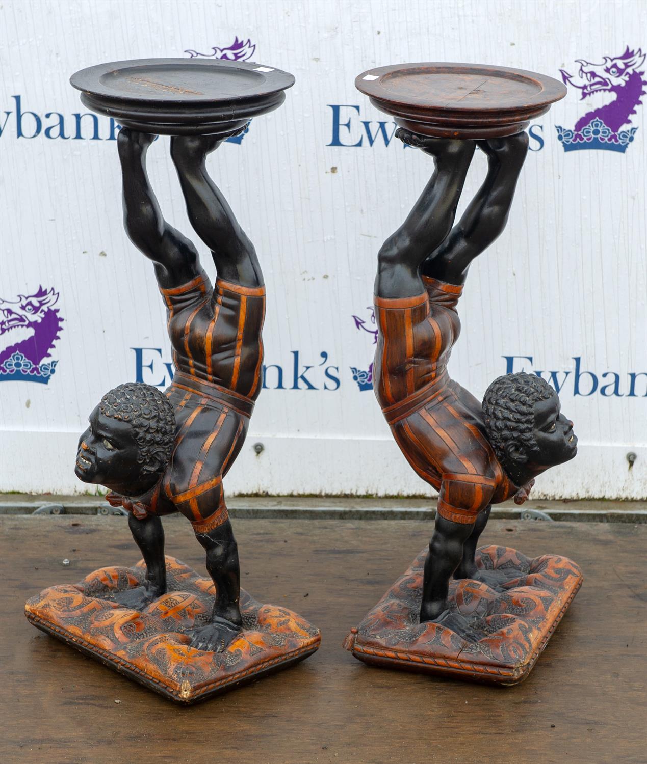 Pair of Italianate figural torchieres, Late 19th/early 20th century, modelled as acrobatic - Image 2 of 2