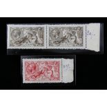 Great Britain 1915 De La Rue seahorse 2 shilling 6d marginal pair and 5 shilling marginal single