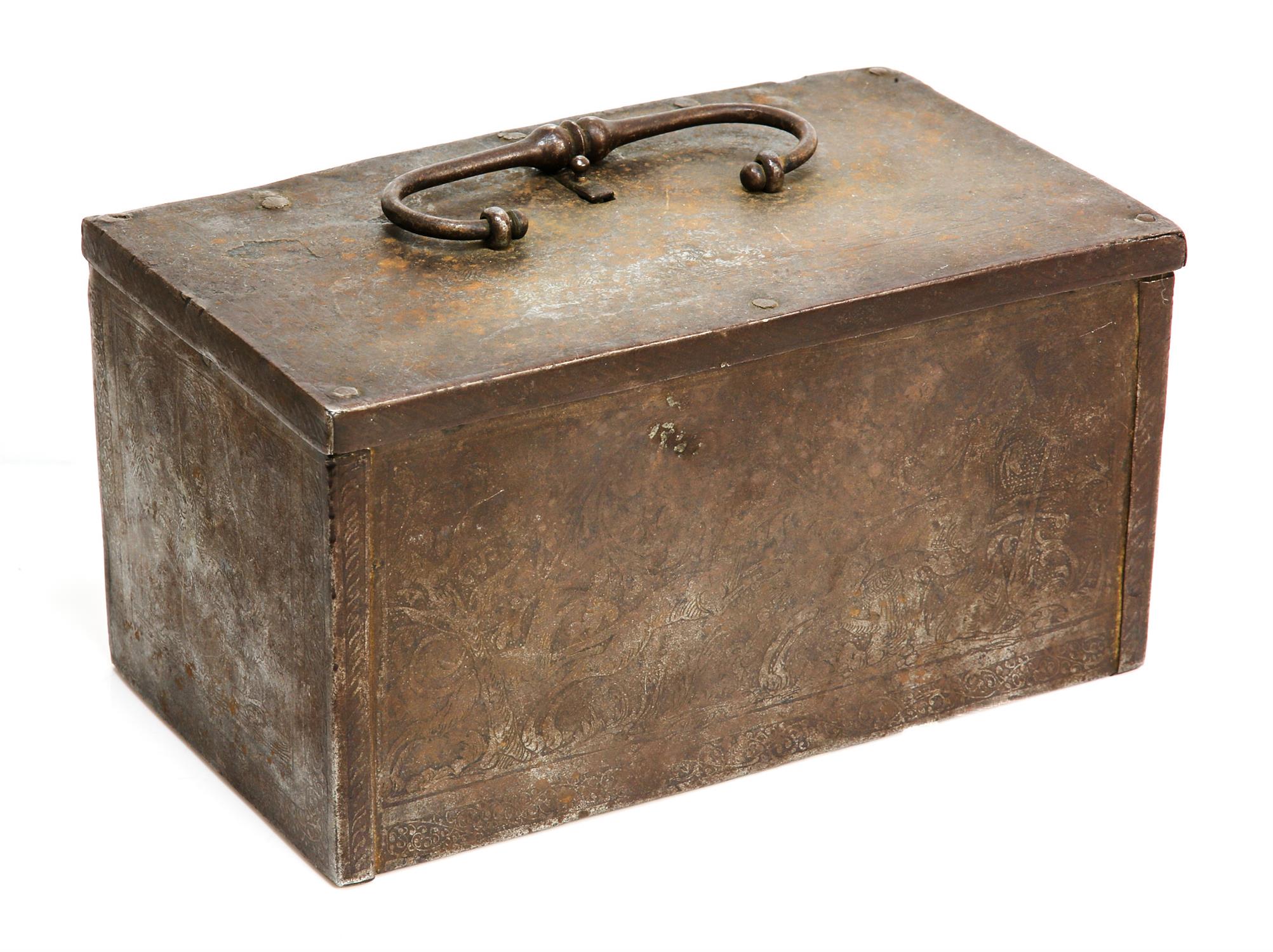 16th/17th century Nuremberg, etched steel table casket or strong-box, the cover with locking - Image 10 of 10