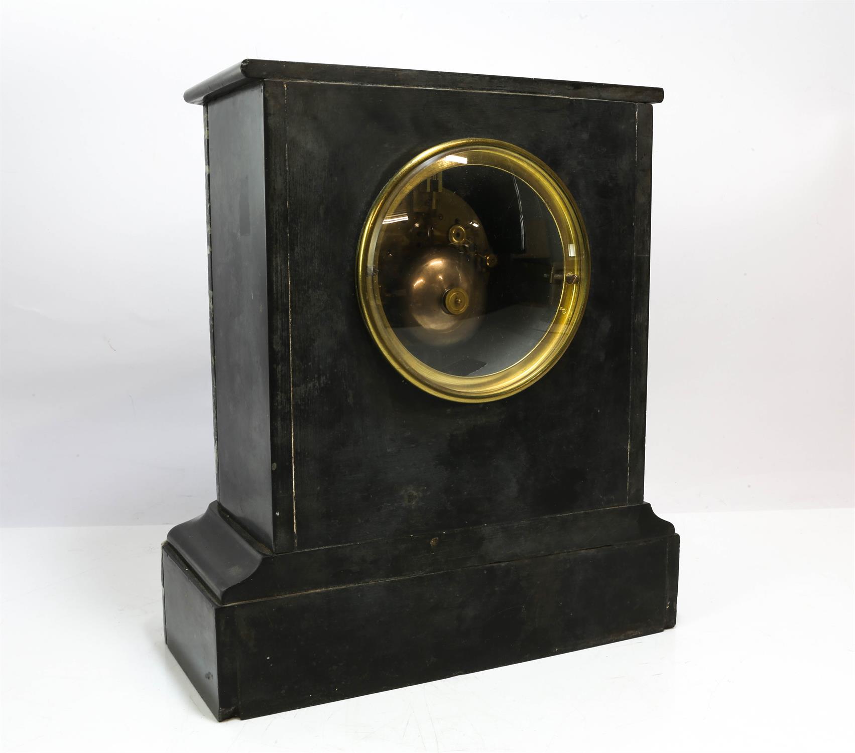 Late 19th century French bou6lle mantle clock, the dial signed Berger A Paris, H 30cm and a black - Image 4 of 7
