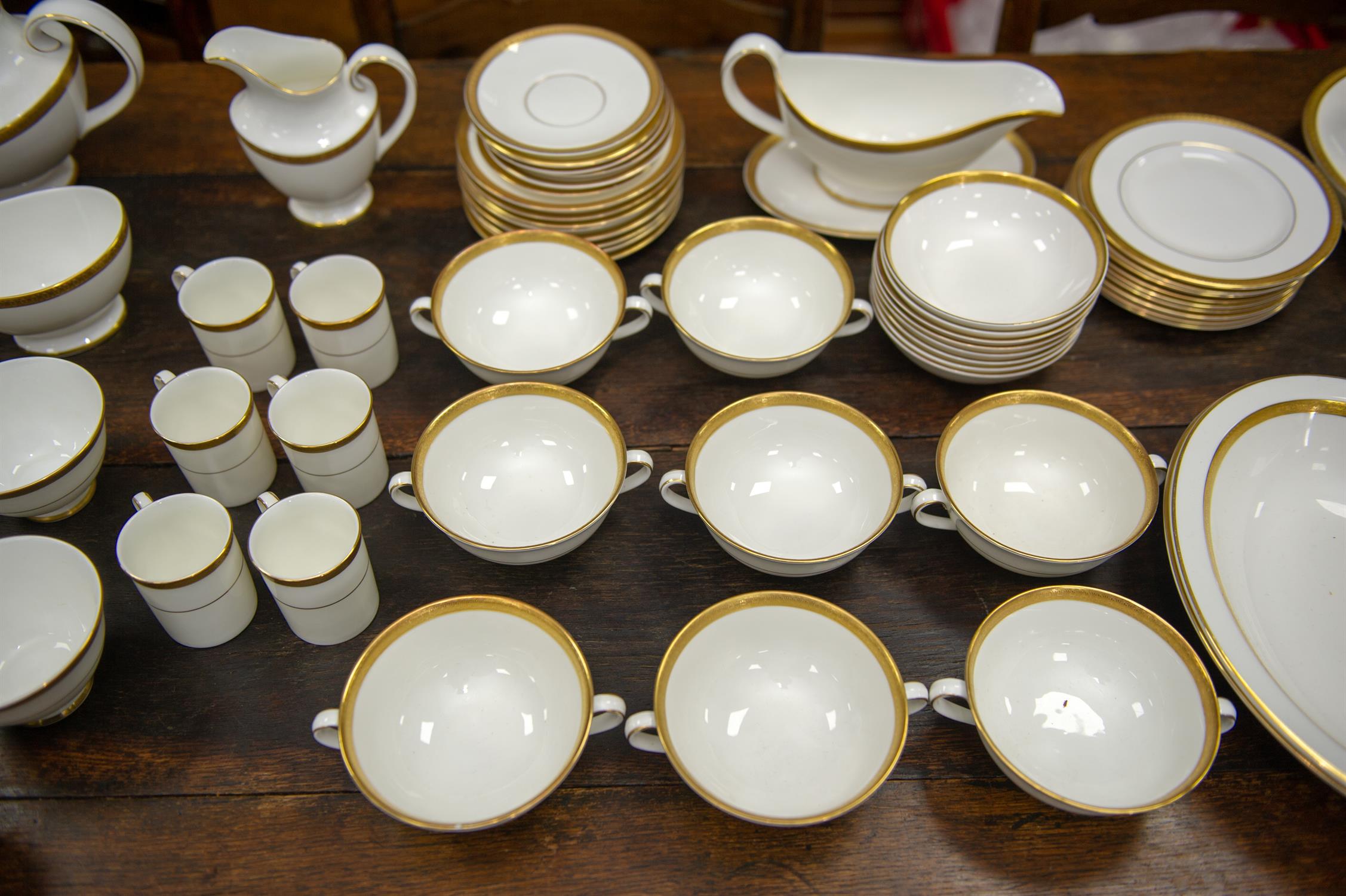 Royal Doulton Royal Gold part dinner and coffee service, printed marks to base, to comprise tea pot - Image 4 of 5