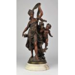 A Bronzed finished Spelter figure of a Classical Maiden with Putti. 54 cm high.