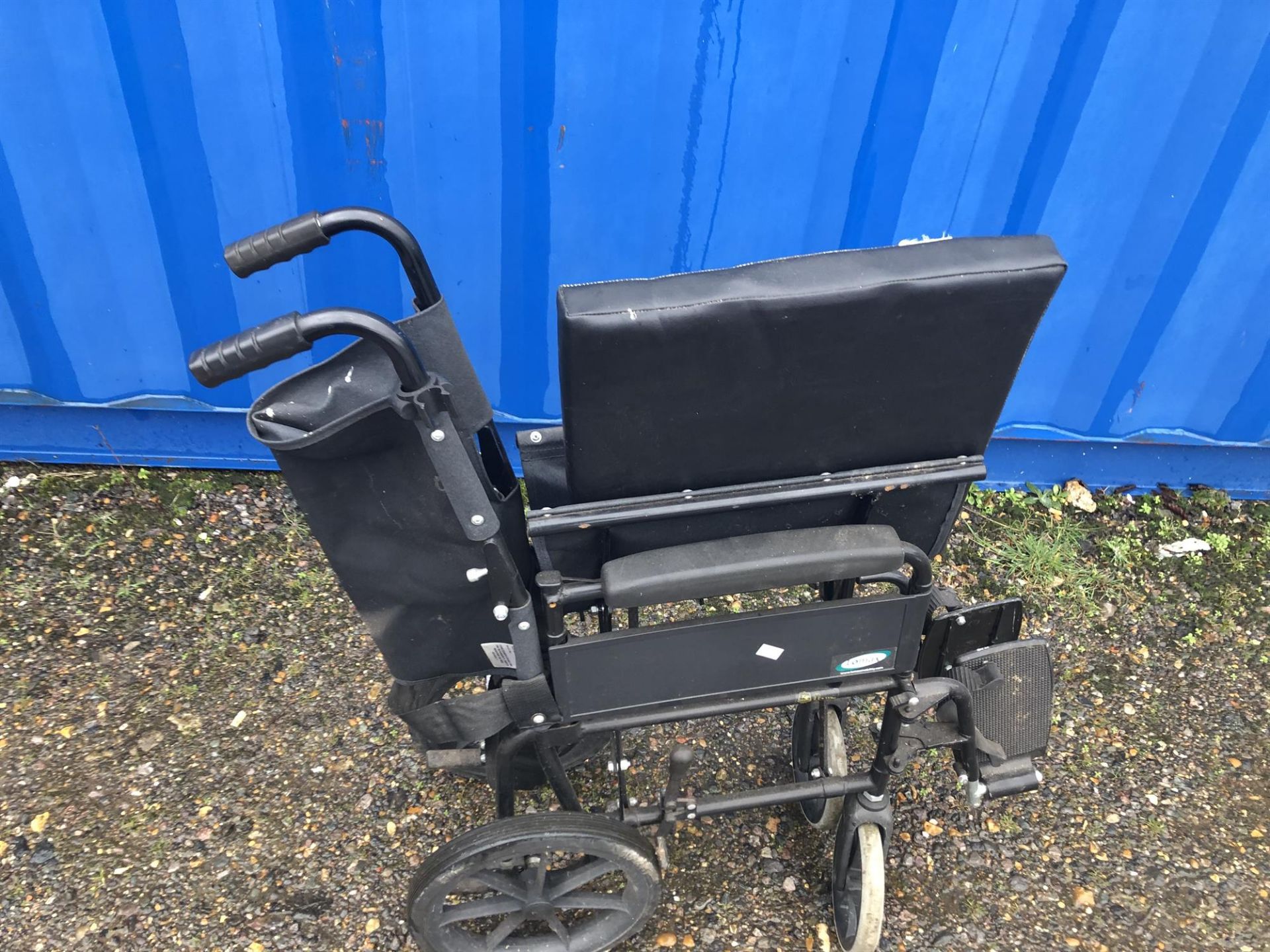 Lomax Foldaway black Wheelchair it also comes with a cushion PLEASE NOTE BUYERS PREMIUM AT THE - Image 4 of 4