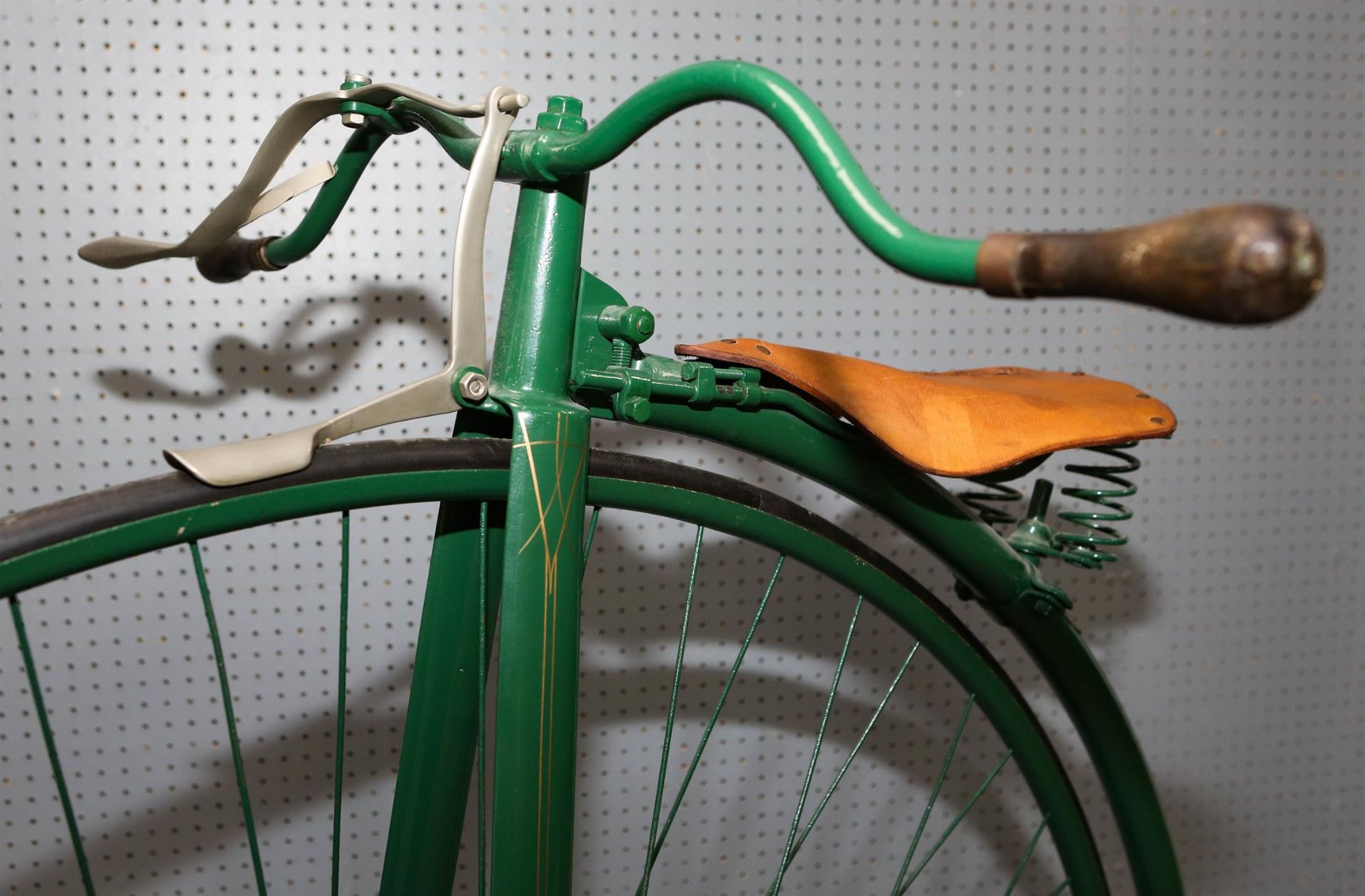 A penny-farthing / ordinary bicycle, with green painted steel frame, applied with shield to - Image 3 of 3