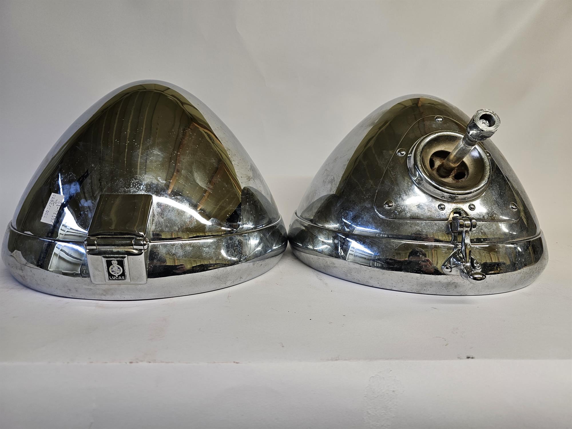 Lucas P100 headlamps - A pair of large car lights with bullseye lenses and chrome shells (2). - Image 2 of 4