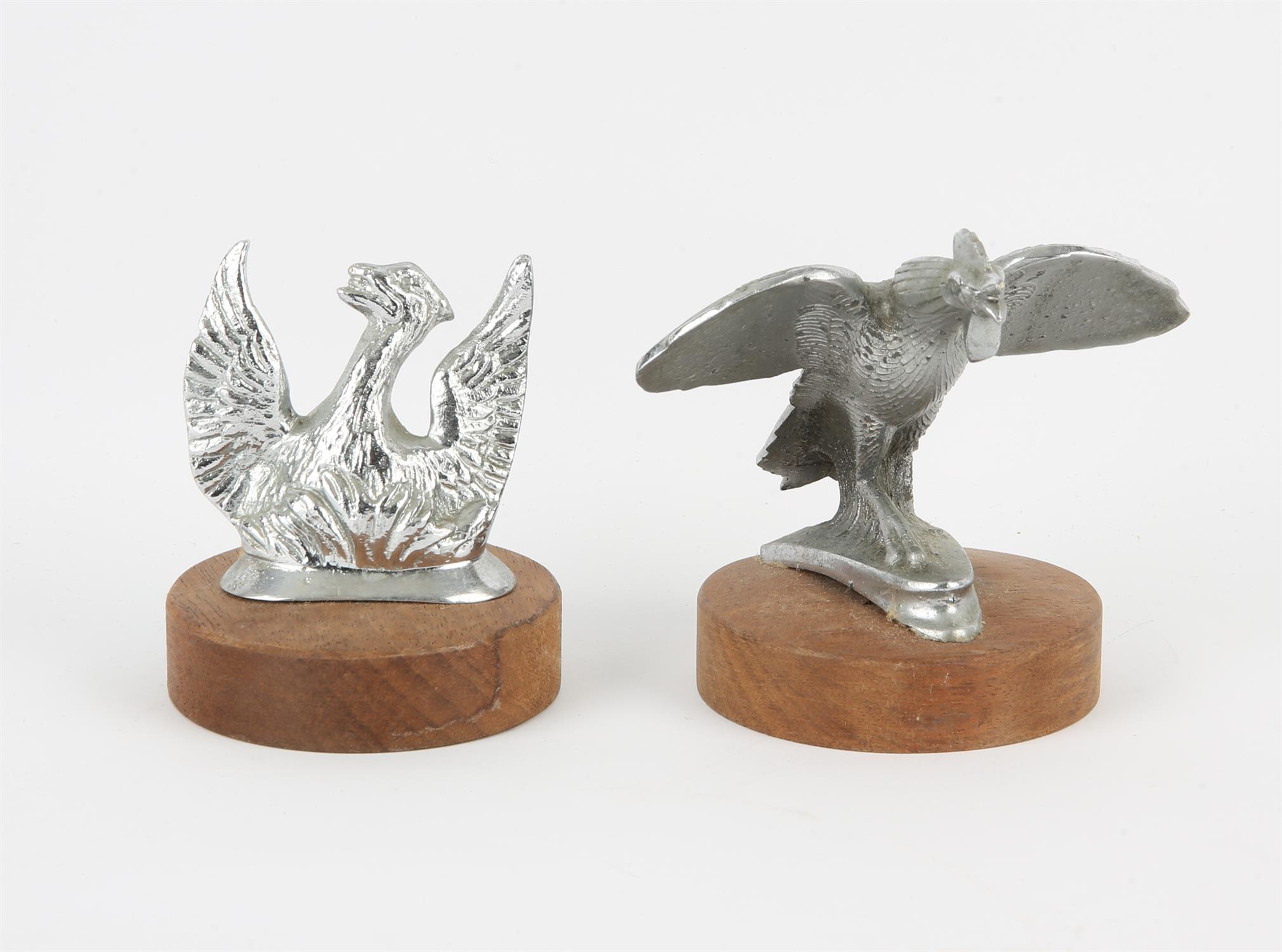 2 Silver plated car mascots - British Rooster cockerel classic car mascot mounted on a wooden base