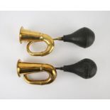 Two Vintage Veteran brass and rubber bulb car horns