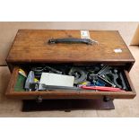 Antique oak portable carrying Tool chest with five drawers and contents