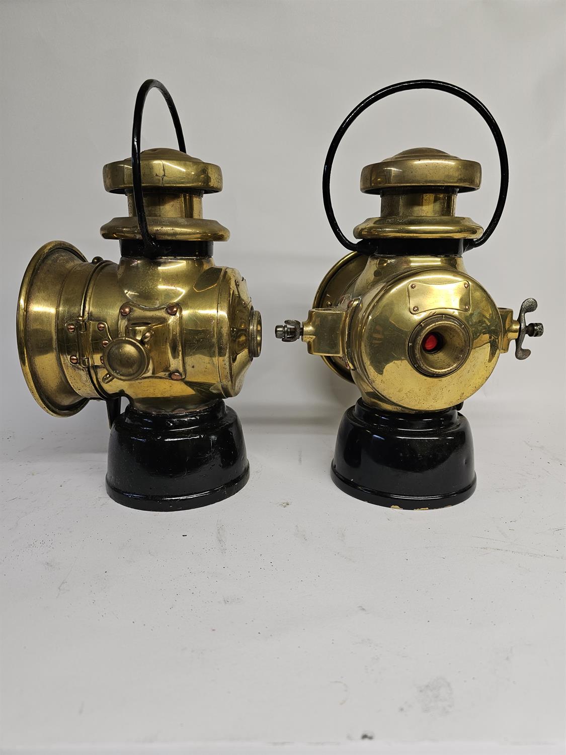 Vintage Pair of Joseph Lucas brass car lamps with loops (2). - Image 2 of 3