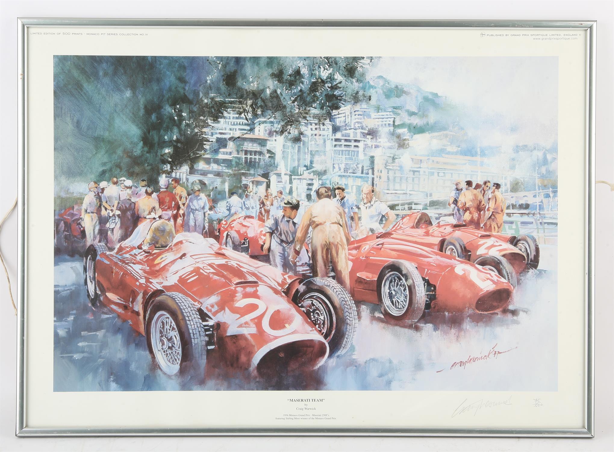 Two Classic racing prints - Maserati Team by Craig Warwrick Coloured photographic print,