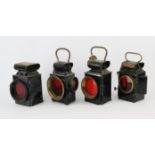 Four black painted red glass Vintage Veteran carriage lamps, including Powell & Hanmal(4)