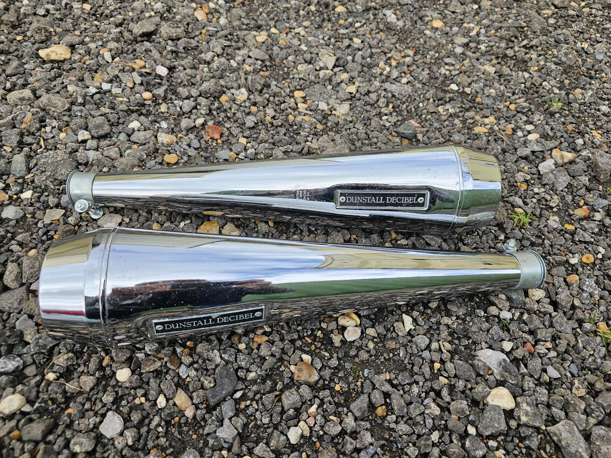 Dunstall Decibel chrome plated Motor Cycle exhausts(2) and other car/motor cycle parts.