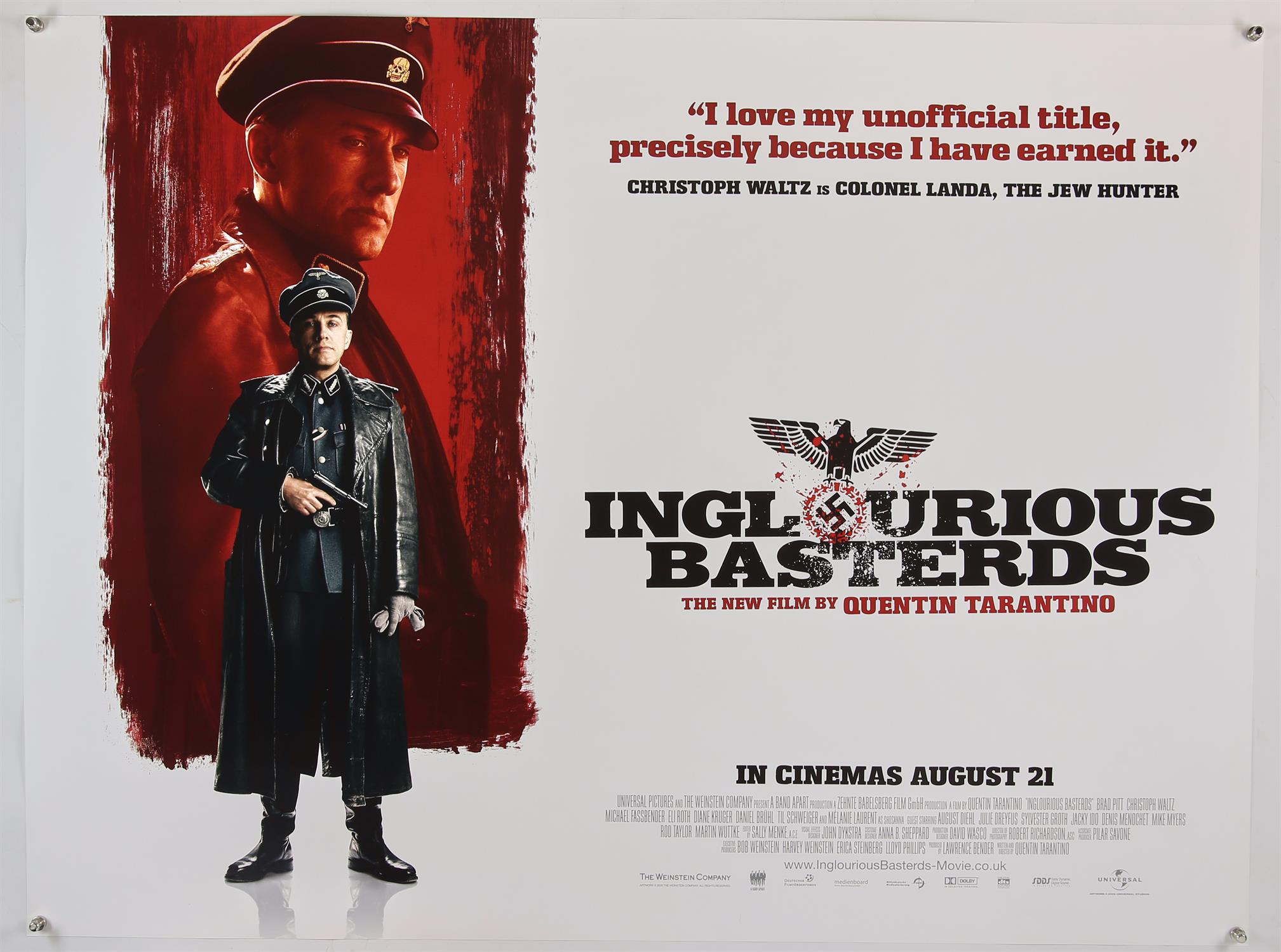 Inglourious Basterds (2009) Five British Quad film posters, alternate styles, and a One Sheet, - Image 3 of 6