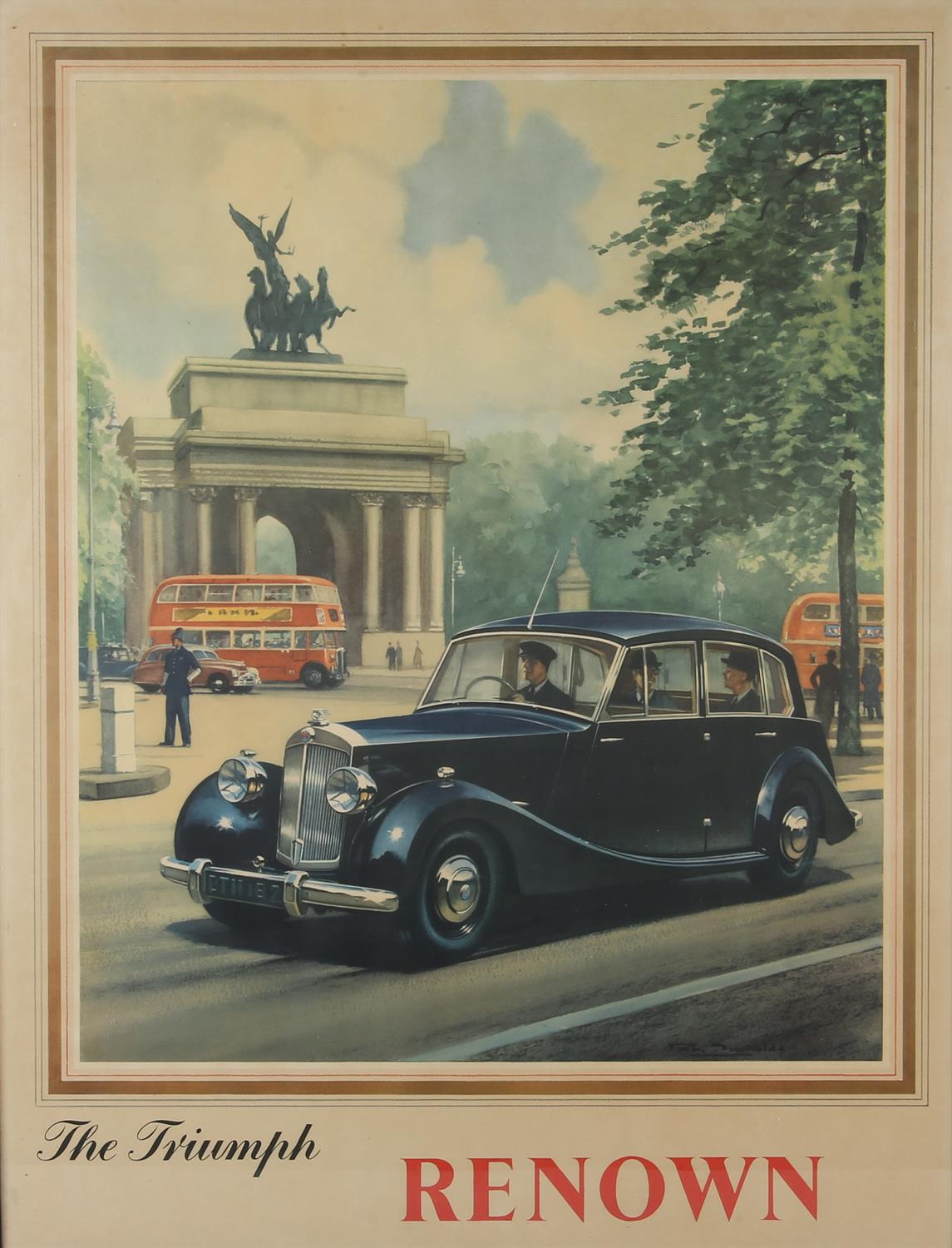 Triumph Renown - Vintage advertising poster, c1950, artwork by Roy Nockolds, framed and glazed,