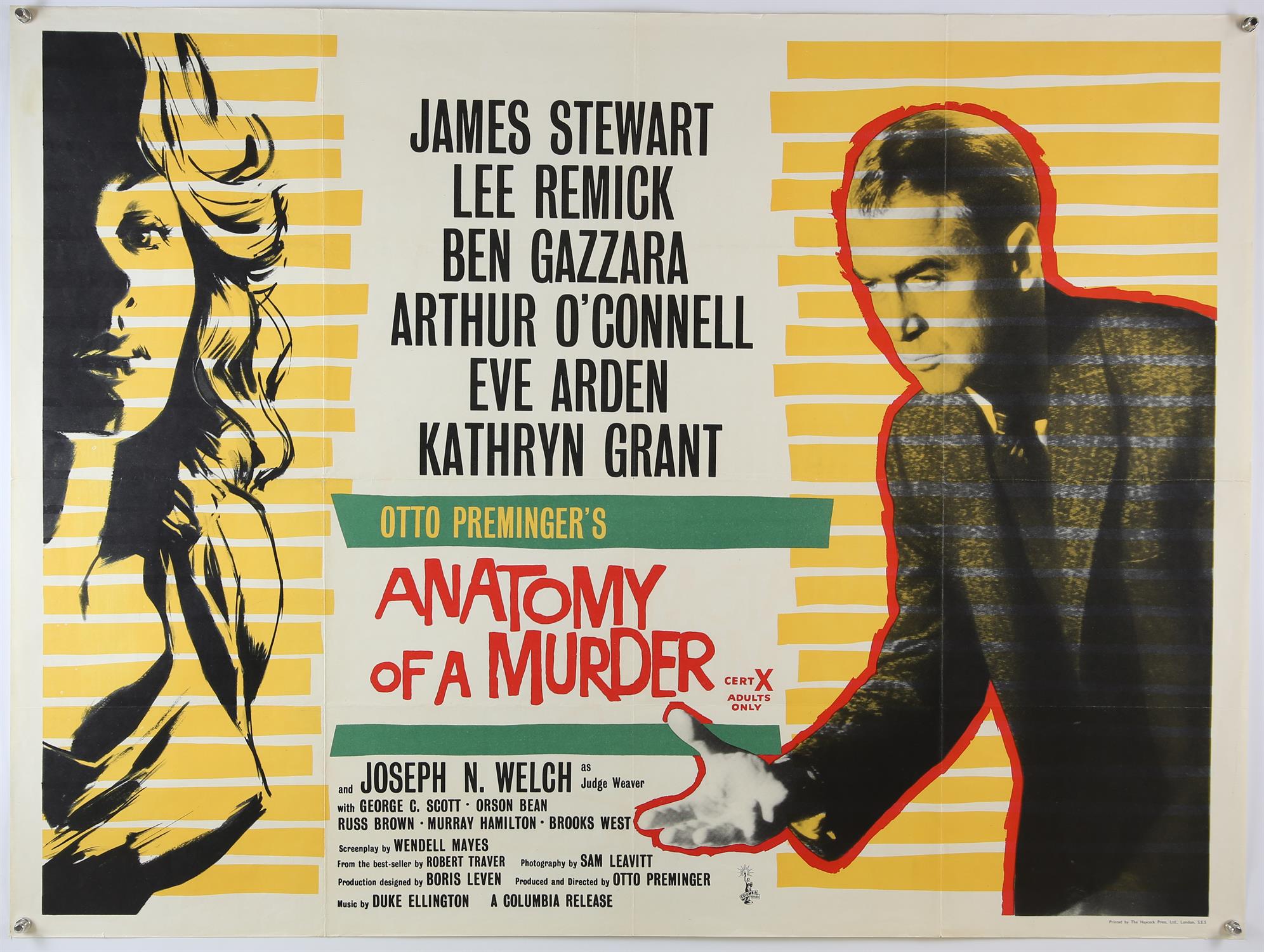 Anatomy of a Murder (1959) British quad film poster, directed by Otto Preminger, folded,