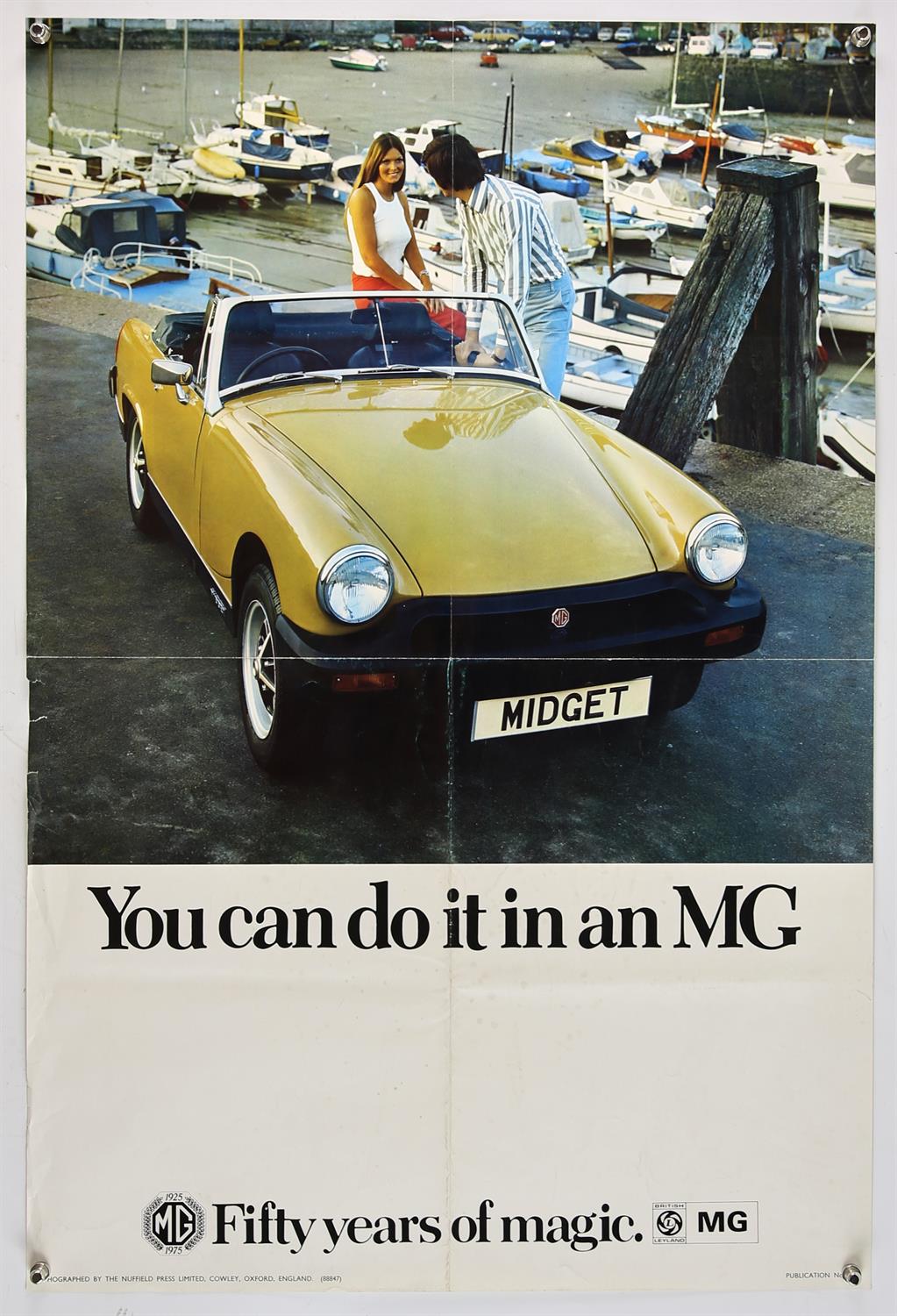 MG - You can do it in an MG 'Fifty Years of Magic' - Vintage 1970s automobile poster, folded,