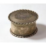 Elizabeth 1st silver hammered sixpence set into lid of a silver pot, Chester 1892