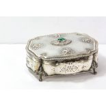 Large German silver 800 grade ornate trinket box, 248 grams with stone inlaid top and embossed and