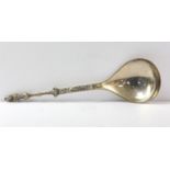 Scandinavian silver 830 grade large Baptismal or marriage spoon with ornate figural stem.