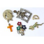 A collection of costume jewellery in two jewellery boxes, including antique paste buckle,