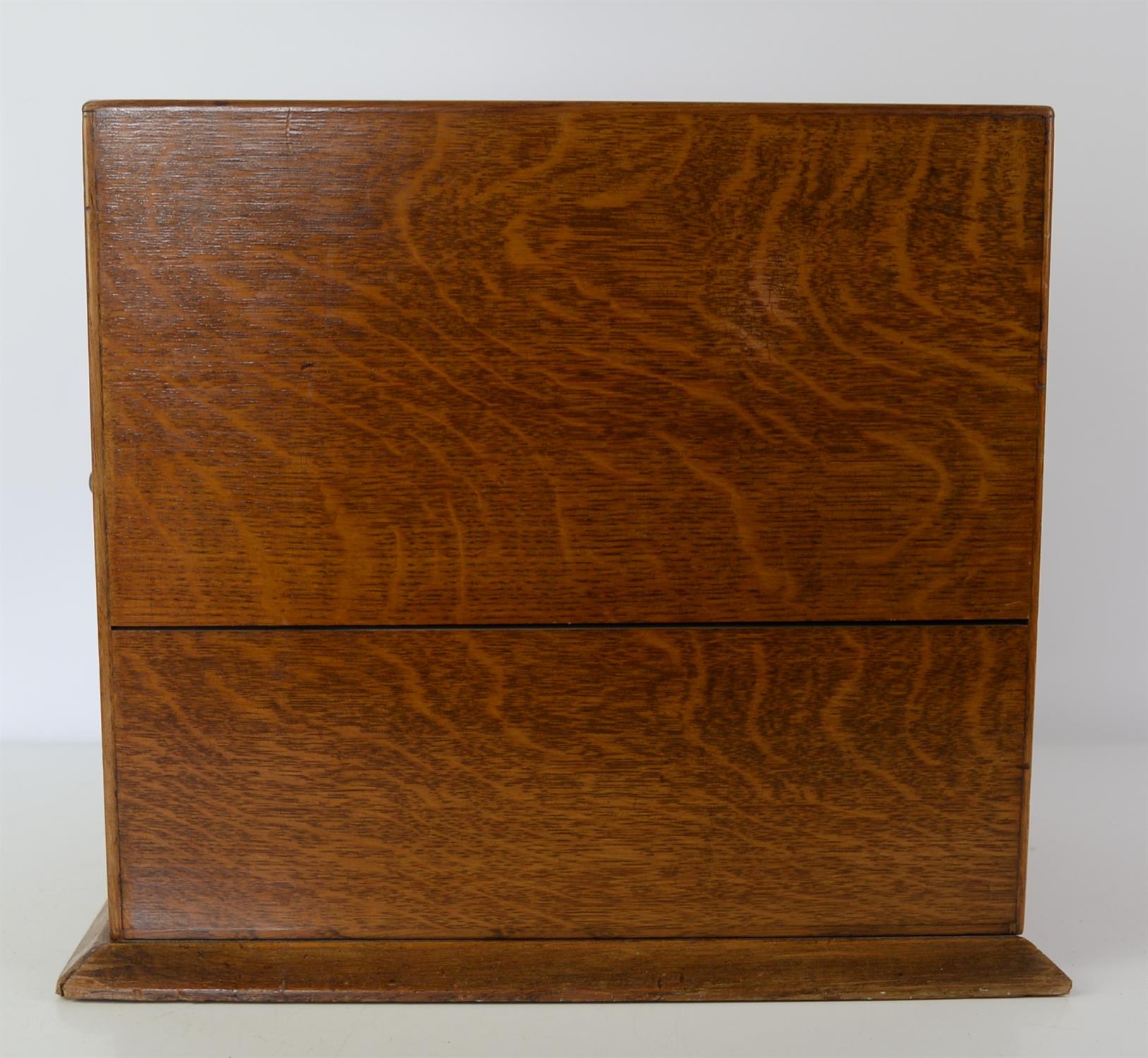 Victorian oak cabinet, with brass carrying handles, probably a stationary cabinet, locked, 36. - Image 3 of 3