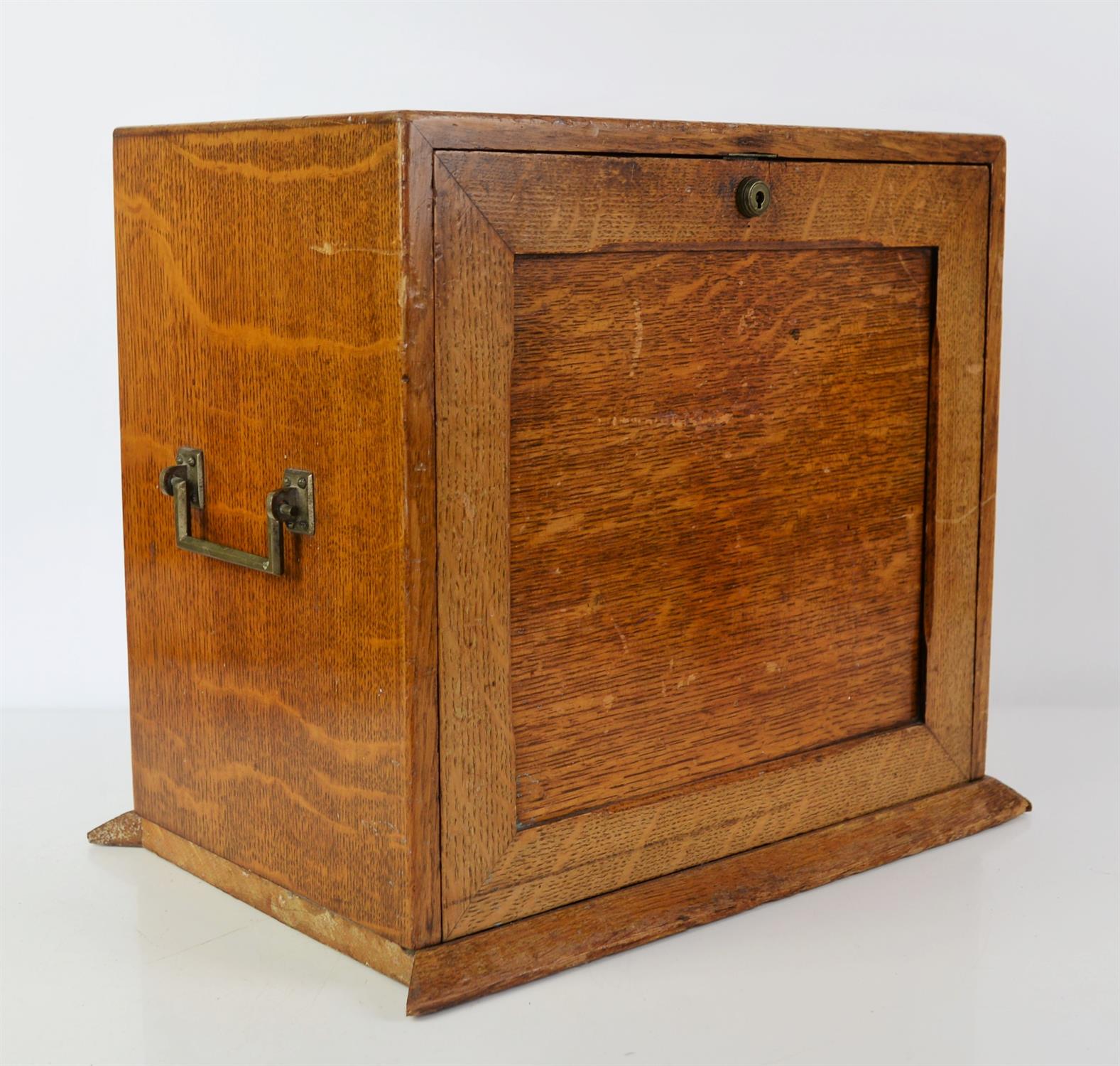 Victorian oak cabinet, with brass carrying handles, probably a stationary cabinet, locked, 36. - Image 2 of 3