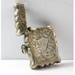 Serpentine form silver bright cut vesta case, Birmingham 1902.