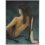 § Darren Baker (British, b. 1976), seated female nude, pastel, signed lower left, 29 x 22cm,