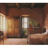 § Darren Baker (British, b. 1976), 'The Tuscan Bedroom', pastel, signed lower right, 25 x 28cm,
