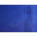 Contemporary European School, ‘Seated Nude, Blue No. l’, oil on canvas, signed indistinctly lower