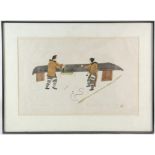 Twentieth-century Inuit School, set of four stencil prints in colours, annotated in pencil to