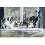 Susan Brown (contemporary), 'Venetian Cats', watercolour on paper, signed lower right, 24 x 36cm,