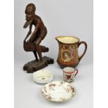 Assorted ceramics and glassware including decanters, figural lamp, water jugs glass vases etc.