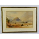 Nineteenth-century British School, seascape with beached sailing vessels to foreground, watercolour,