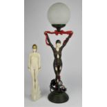 After Chiparus, model of a dancing girl, formed as a lamp, with a glass shade, 67cm high,