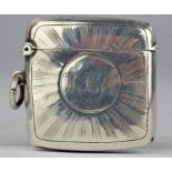 Starburst design Edwardian silver vesta case, Birmingham 1908.