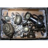 A Quantity of silver plate, items include coffee pot, flatware, three branch candelabra etc.